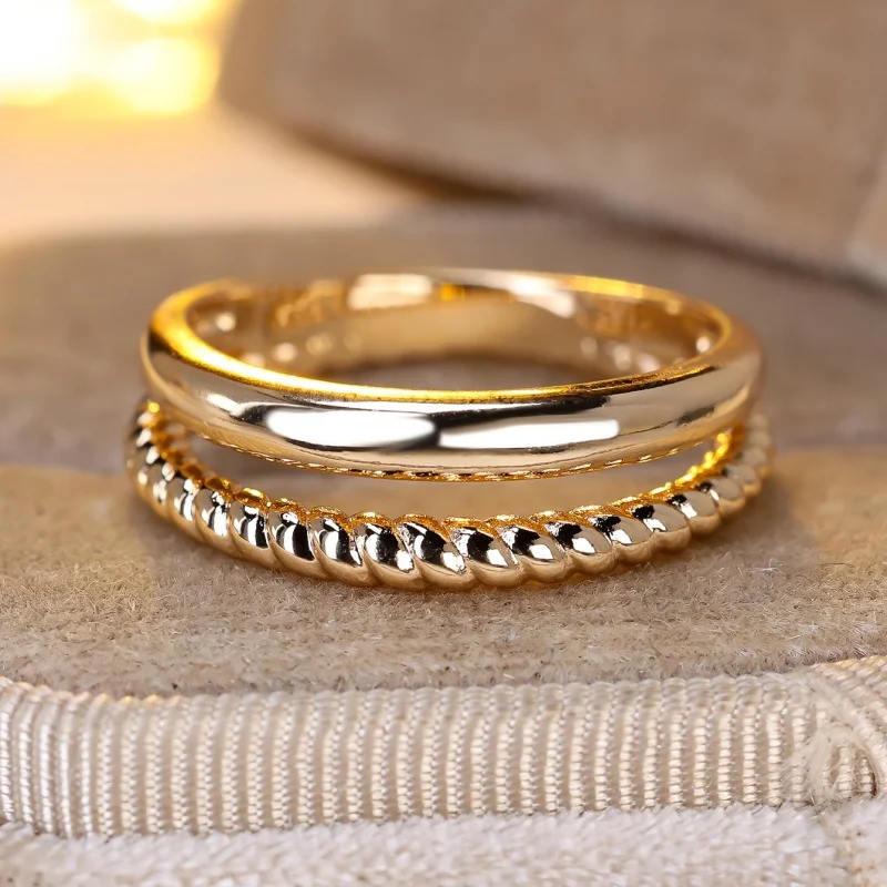 Extremely Simple Smooth Surface Fried Dough Twists Thin Ring Double Layer Ring, Small and Versatile Basic Plain Ring Accessories