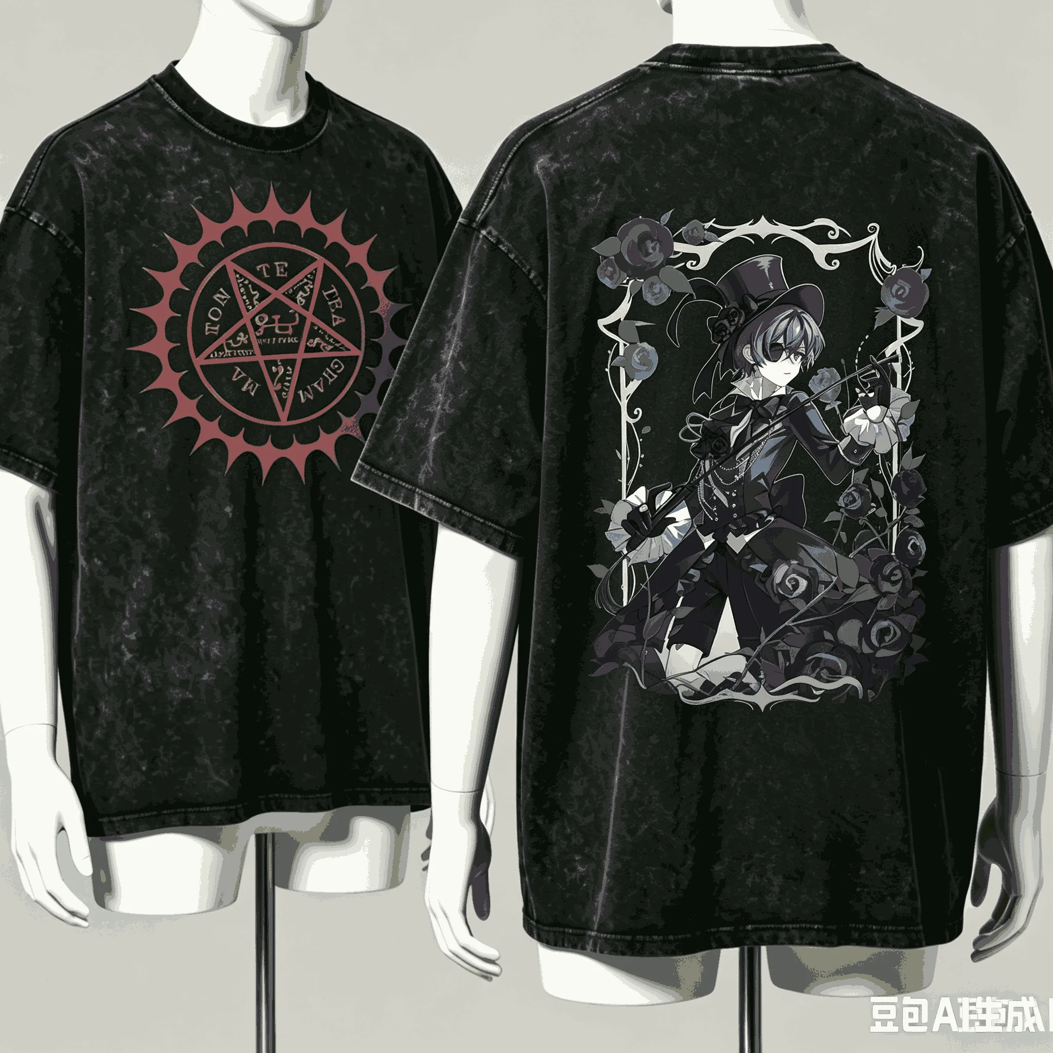 Black Butler Washed T-shirt Anime Lover Harajuku New Model Oversized Vintage Loose Streetwear Classic Unisex high quality tee - view 3
