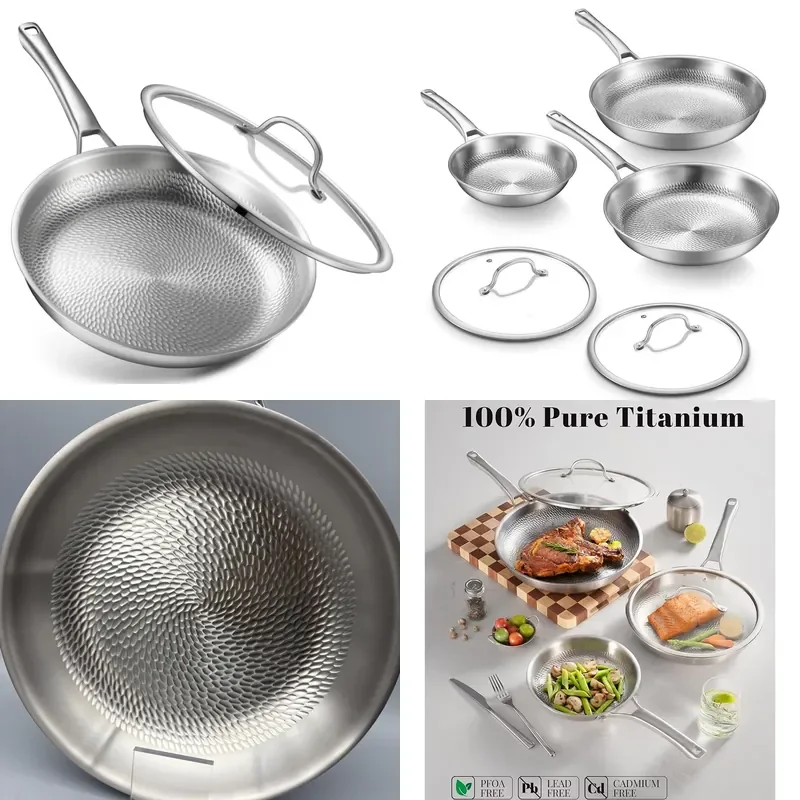 100 Percent Pure Titanium Frying Pan Hammer Pattern Compatible With Induction Cooker High Quality Cookware