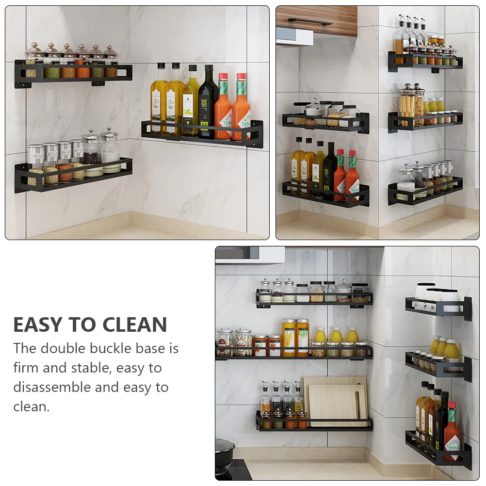 

1pc Wall Mounted Spice Rack Kitchen Storage Shelf No Drill Hooks Free Double Buckle Base Easy Install Home Bathroom Rack