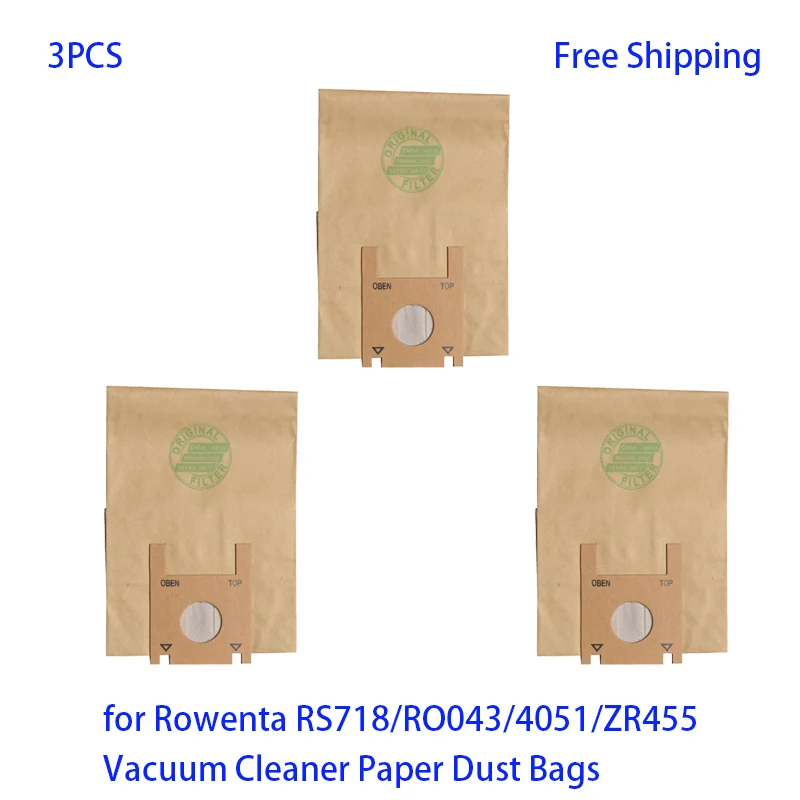 3PCS Vacuum Cleaner Paper Dust Bag for Rowenta RS708 RS718 RO043 RO0340 RO4051 series Disposable Vacuum Cleaner Bags