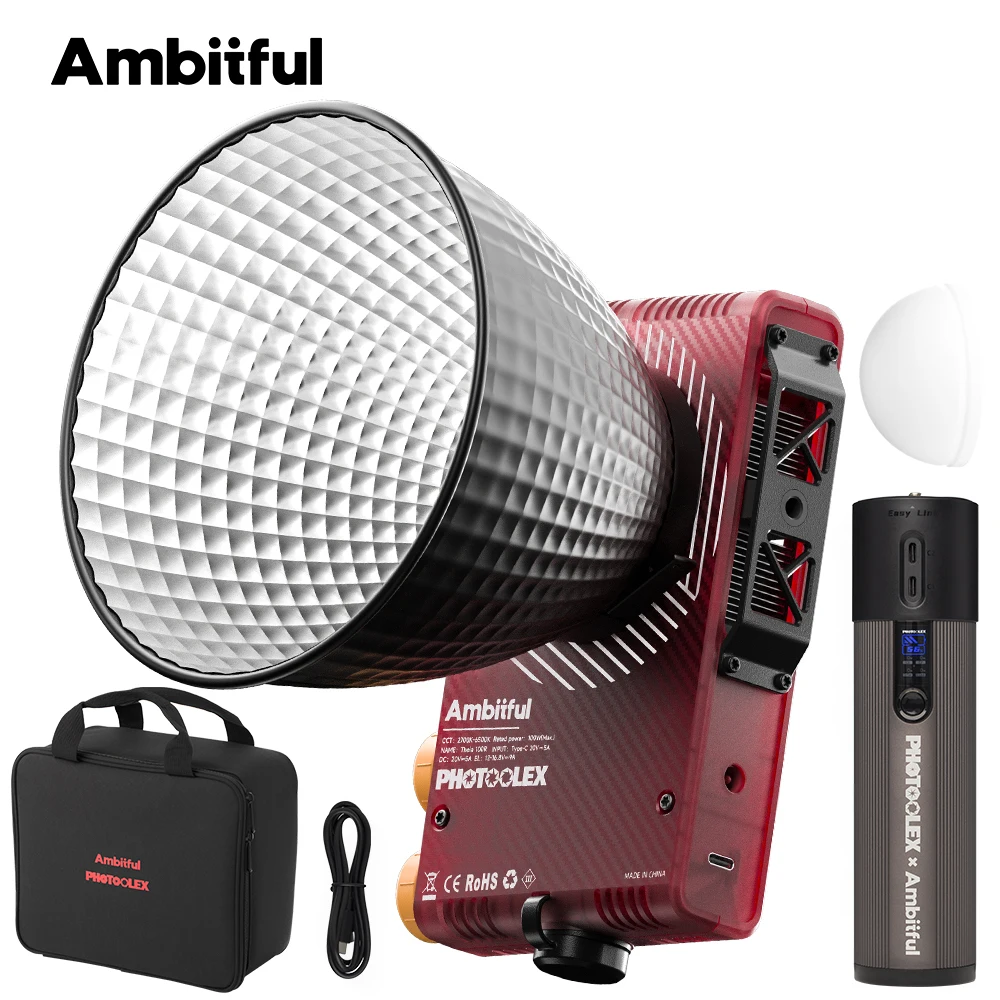 AMBITFUL 100R LED Video Light 100W 2700K-6500K Bi-color Version CRI 96+ TLCI 95+ Portable Pocket LED Light Control with APP