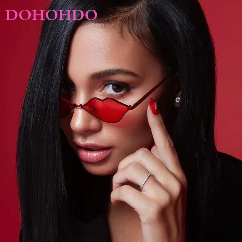 Nuevas gafas de sol de marca de lujo con diseño de labios retro, montura pequeña para mujer, gafas de sol de metal, gafas de sol vintage de diseñador UV400