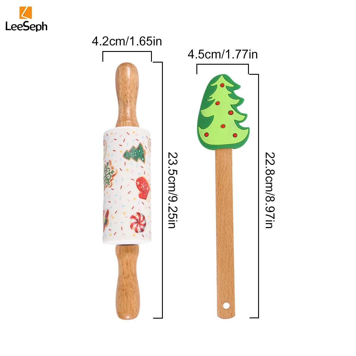 Silicone Rolling Pin and Silicone Spatula Set of 2, Christmas Pattern Baking Tools for Cake Dough Pizza Pastry Fondant Cookie