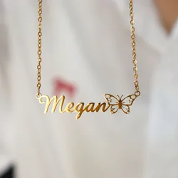 Custom Name Butterfly Necklaces For Women Personalized Name Necklace Choker Stainlesss Steel Wedding Jewelry Gift Bff