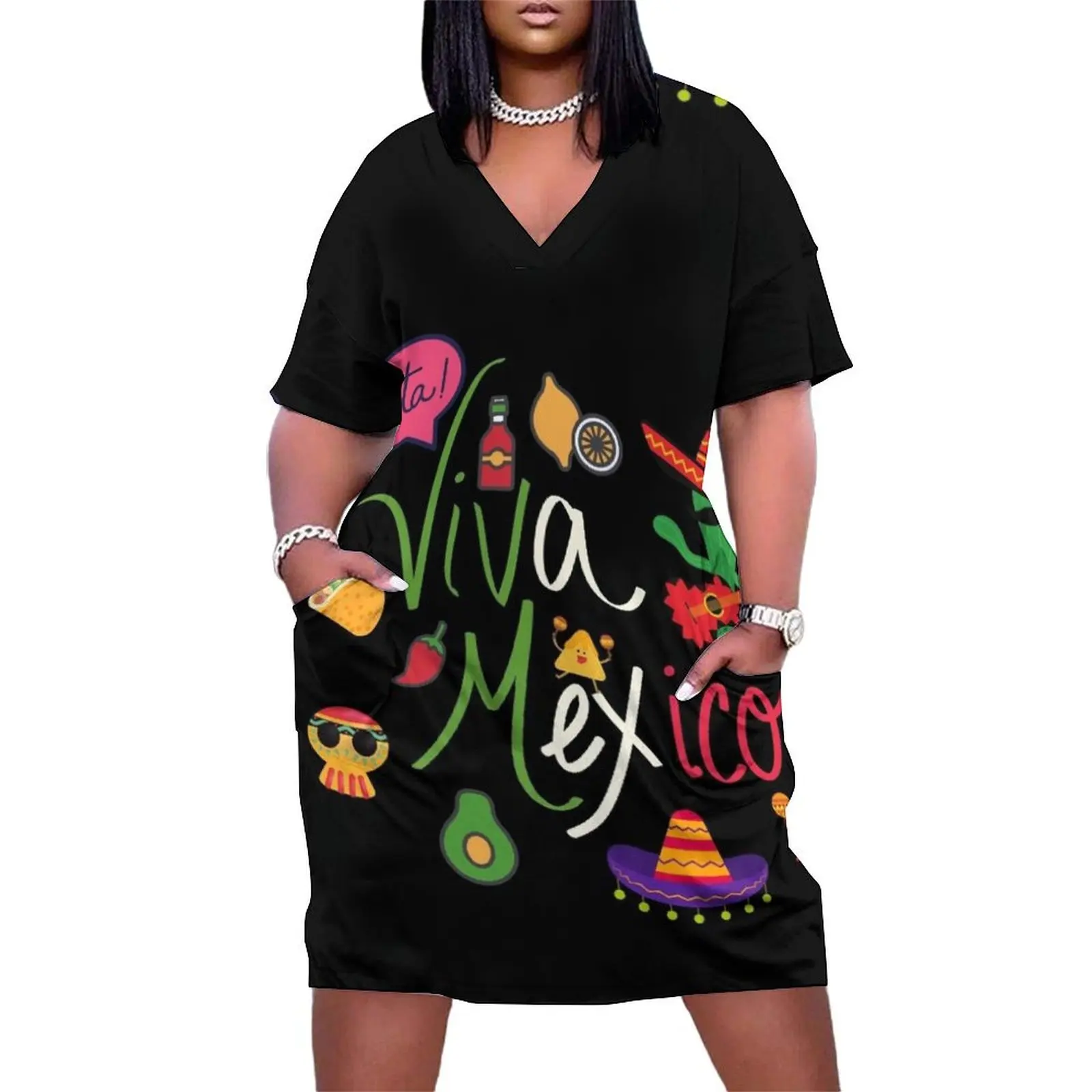 Viva Mexico Cinco de mayo Loose Pocket Dress dress for woman womens dress Women dresses summer women summer 2025