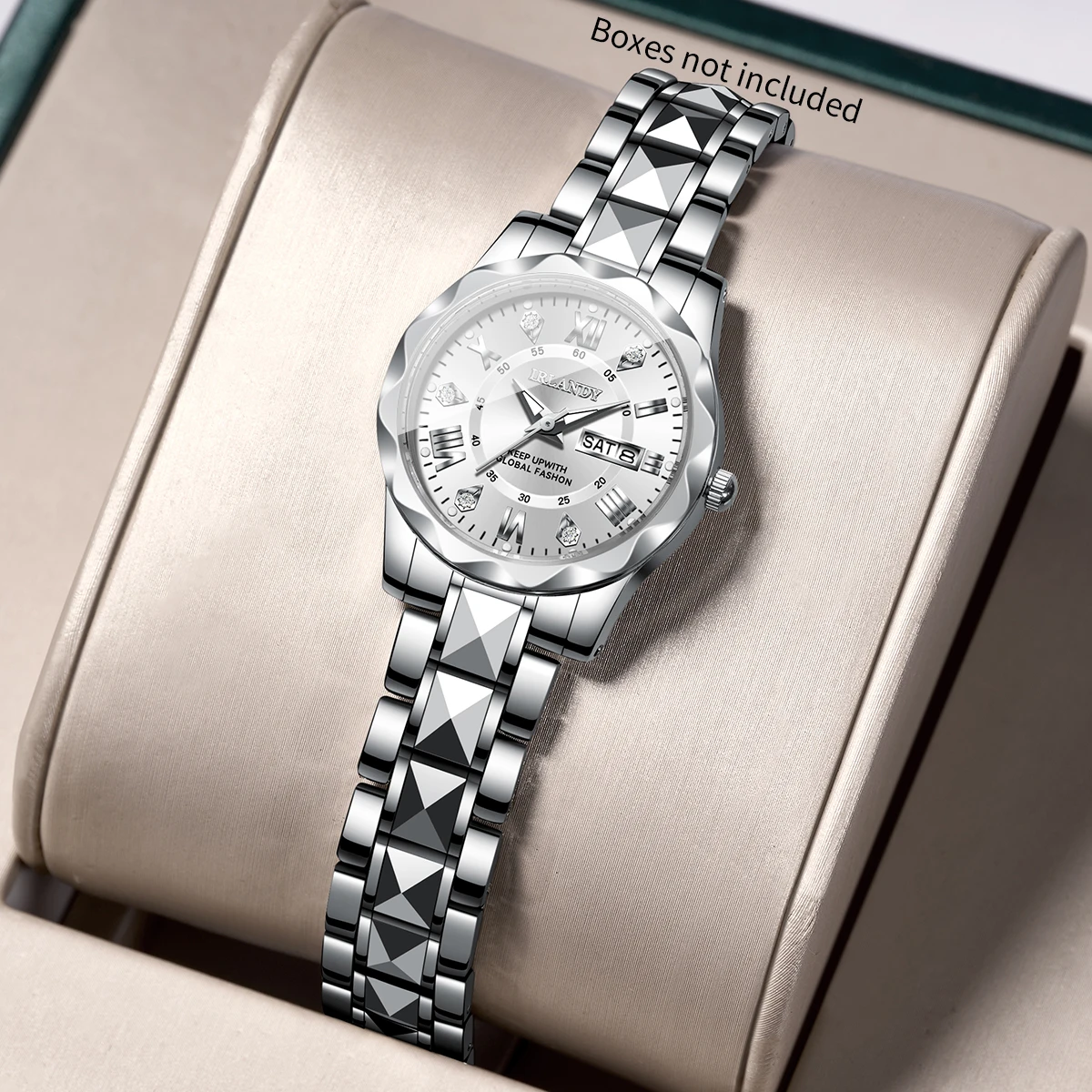 Elegant Women Calendar Watch Roman Diamond Dial Stainless Steel Strap Ladies Quartz Wristwatches Relogio FemininoWithout Box