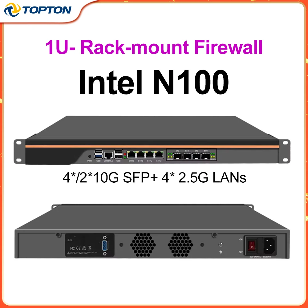 Мини-ПК Intel N100 для монтажа в стойку 1U |   4×10G SFP+ и 4×2,5G локальной сети |   Брандмауэр/сетевой охранный прибор |   Домашний сервер/PFSense/OPNsense
