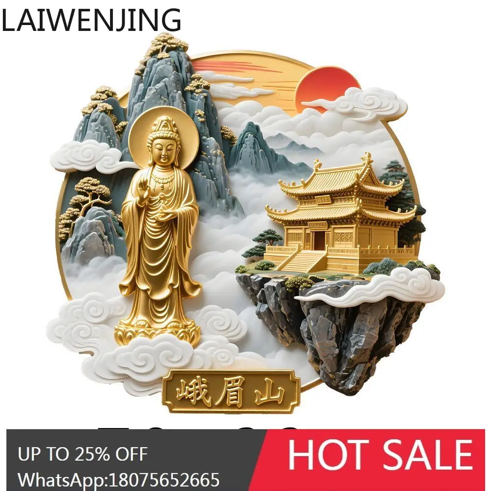 LYY   Emeishan Metal Relief Refrigerator Magnet 3D Magnetic Attraction Gold Tourist Attraction