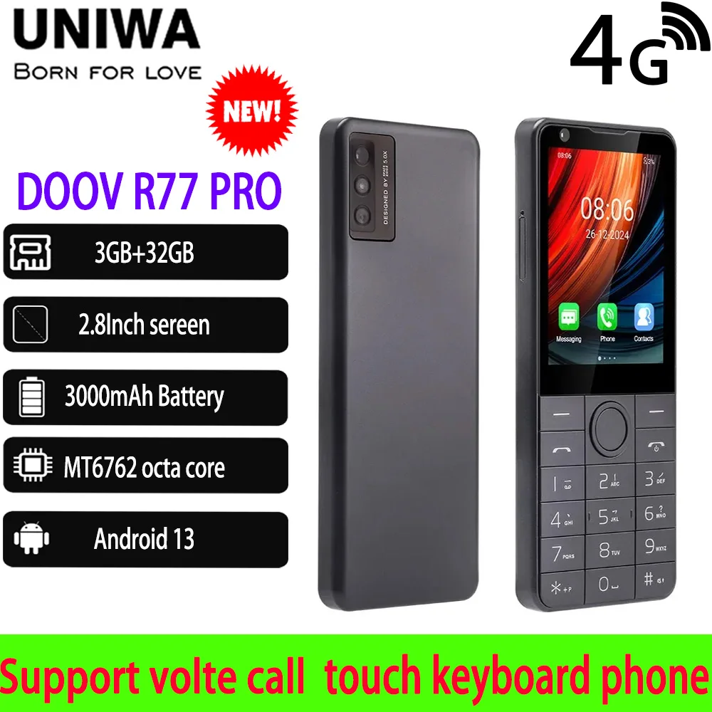 【セール中】DOOV R77 Pro 4G タッチキーボード搭載 Google 携帯電話 2.8インチ画面 3GB+32GB Android13 5MP Whatsapp対応 多言語キーボード 携帯電話