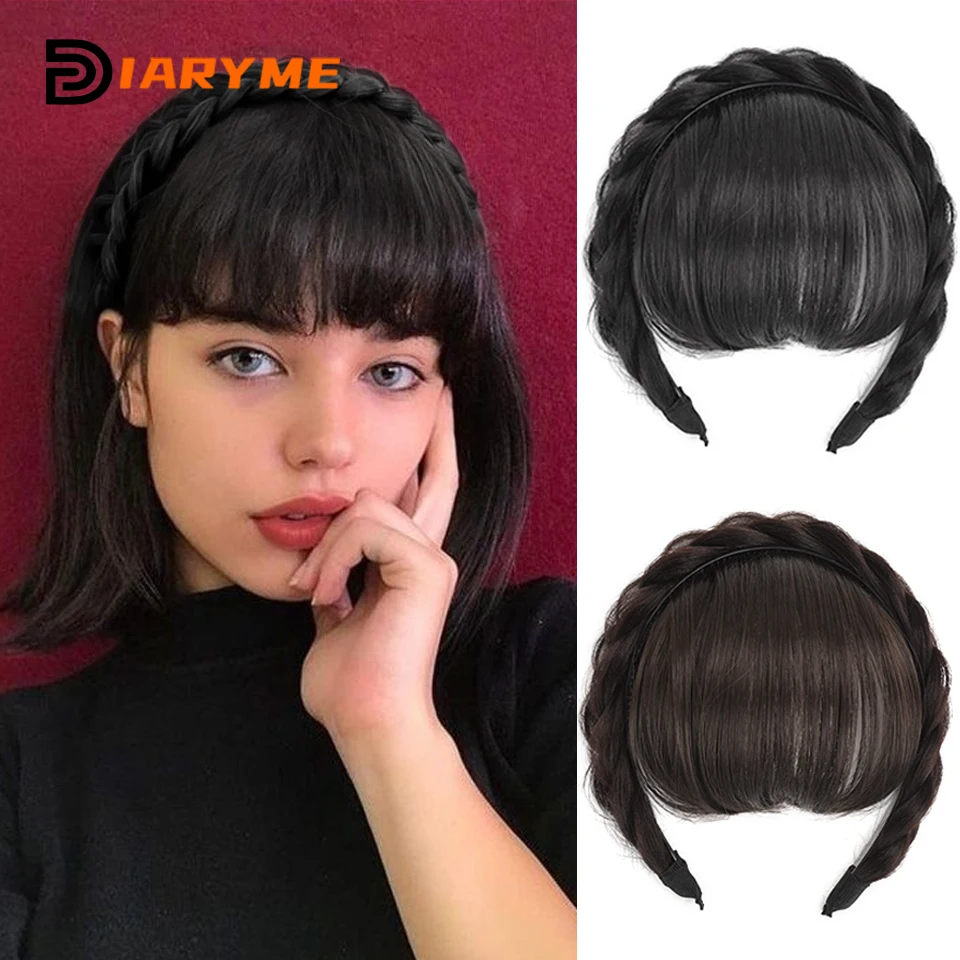 

Synthetic Fake Bangs Hair Neat Fringe Bands With Braids Headband Heat Resistant Bangs In Hair Extensions Hairpieces Hair Bangs