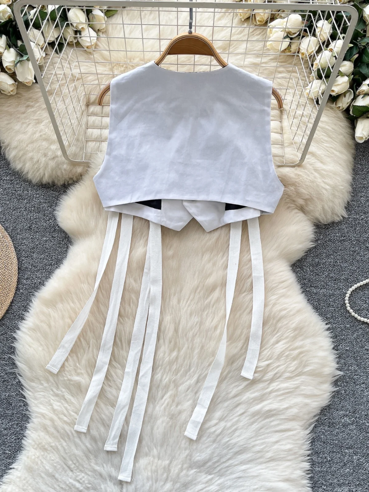 우아한 숏 수트 베스트 여성용 봄 태슬 디자인 분위기 있는 숄더 코트 출퇴근 스타일 단색 기타 소재 00%