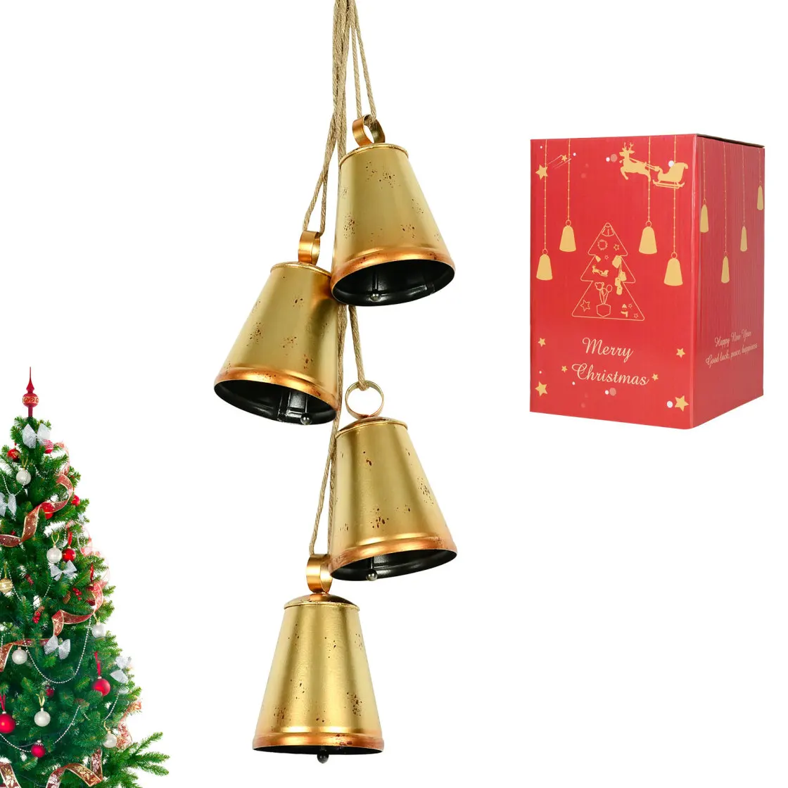 

Набор из 4 предметов, рождественский колокольчик ручной работы, рождественские украшения, рождественские елочные венок, рождественские украшения для дверных штор