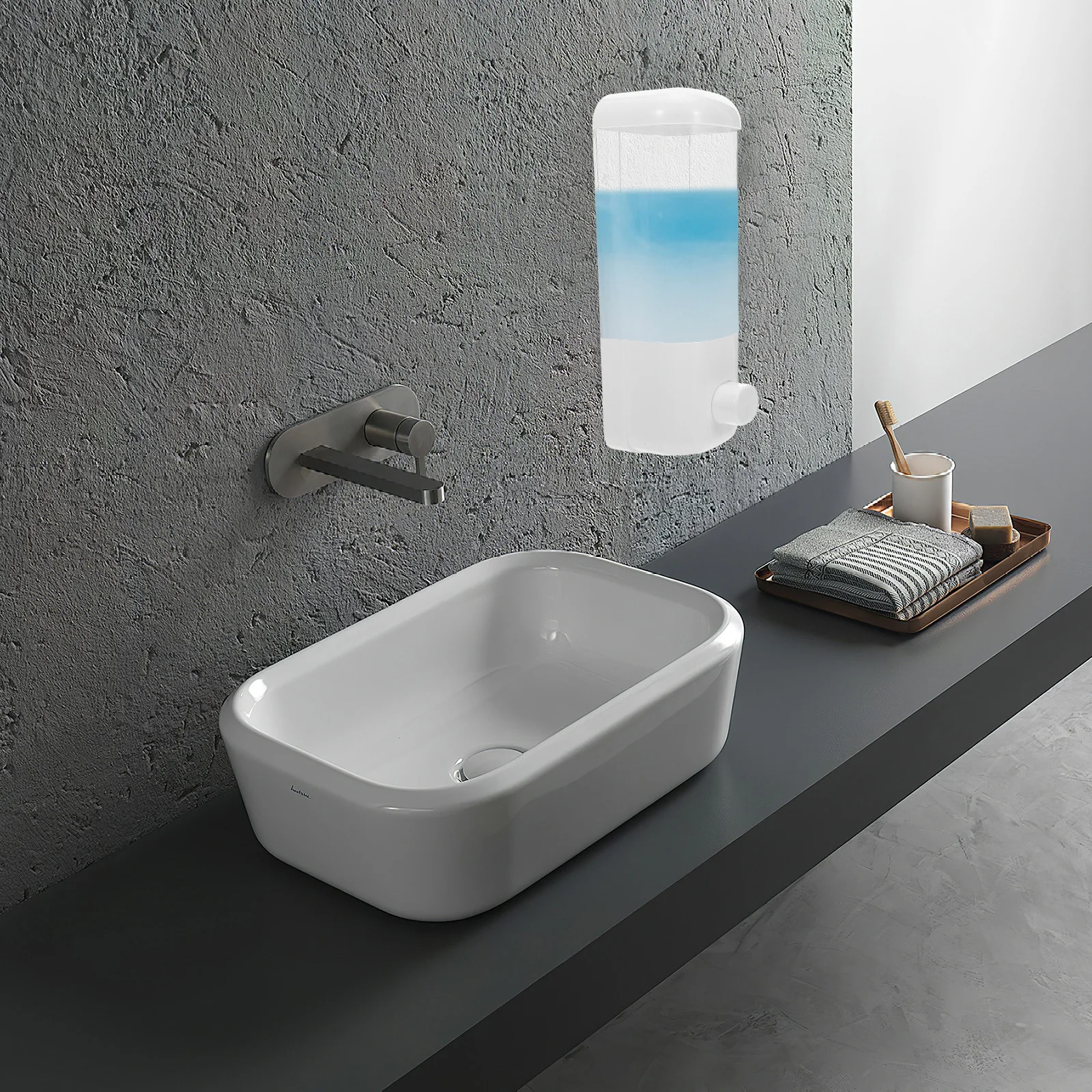 

2Pcs 500ml Wall Mounted Liquid Soap Dispenser Large Capacity Manual Hand White Bathroom Kitchen Home Hotel Restaurant