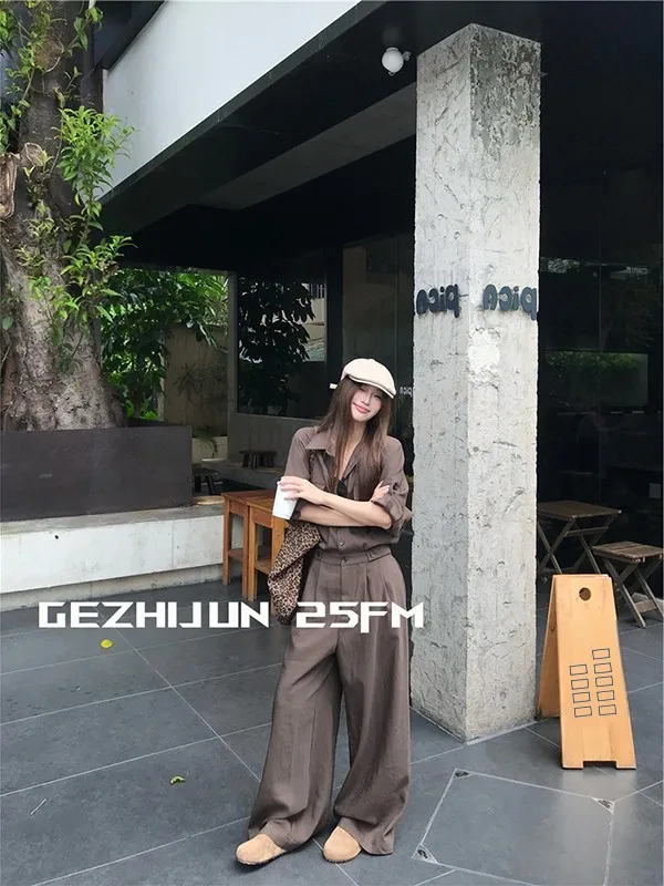 Loose Straight Leg Overalls for Women Early Autumn Workwear Utili ket Detail mid Waist Long Pants Money-Saving Sle