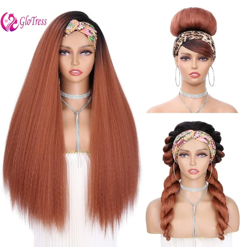 

26" Afro Yaki Wig for Women - Fluffy Straight Hair, Silk Headband, Heat Resistant - Daily Wear, Glueless Convenience