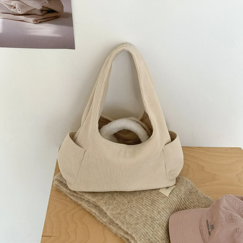 

Новая вельветовая сумка на плечо в корейском стиле, женская большая вместительная повседневная сумка с ручкой, удобные и универсальные текстурированные сумки для хранения