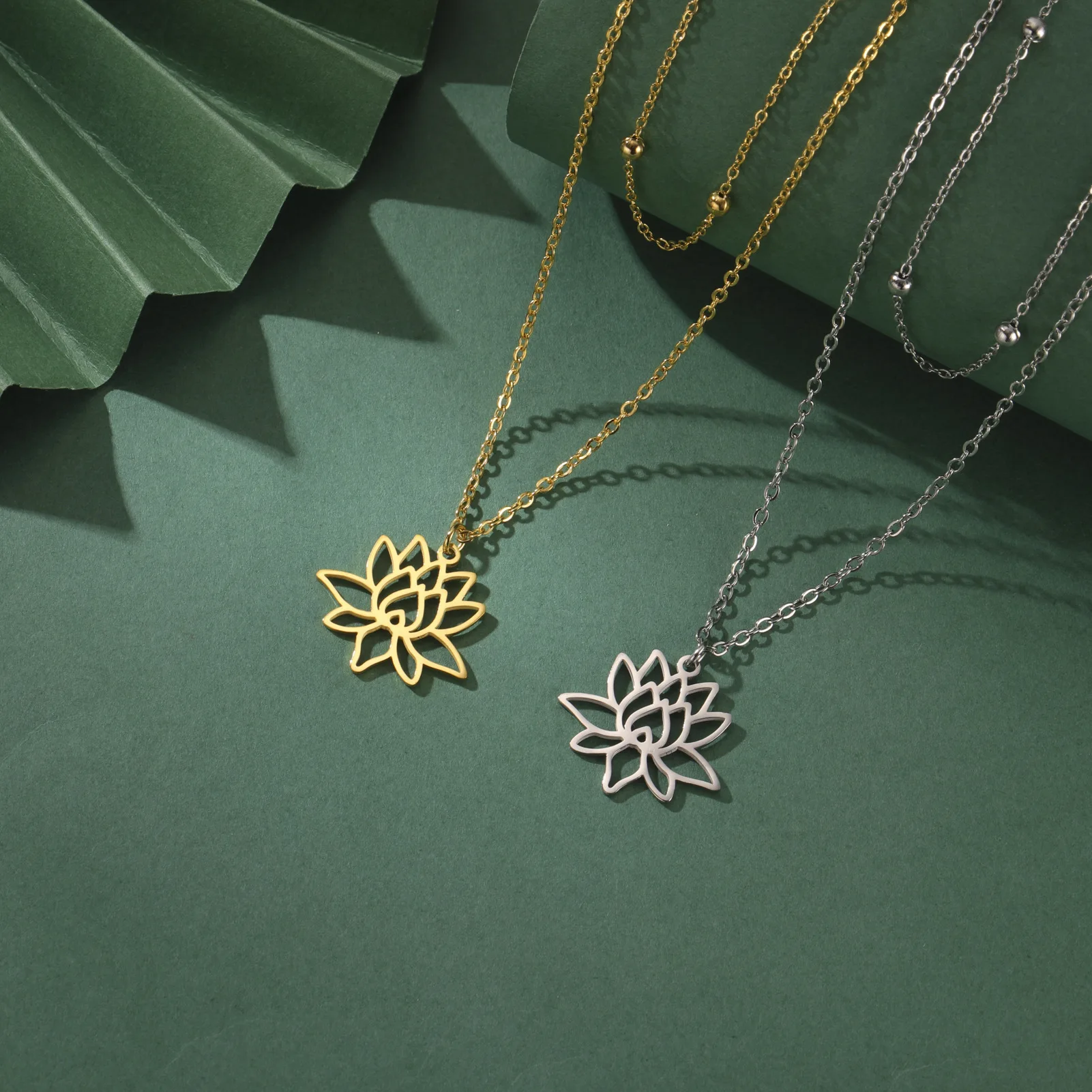 الفولاذ المقاوم للصدأ لوتس قلادة زهرة المختنق قلادة قلادة المجوهرات #5
