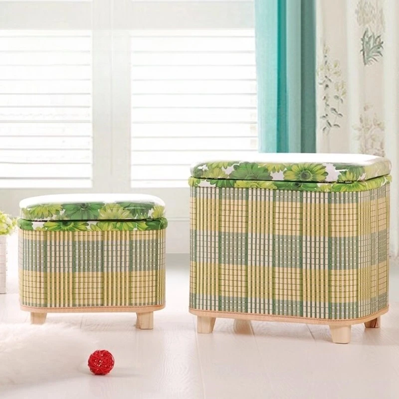 Eco-Friendly Bamboo Woven Storage Stool Wooden Multi-Functional Organizer Box Sofa Bench for Hallway