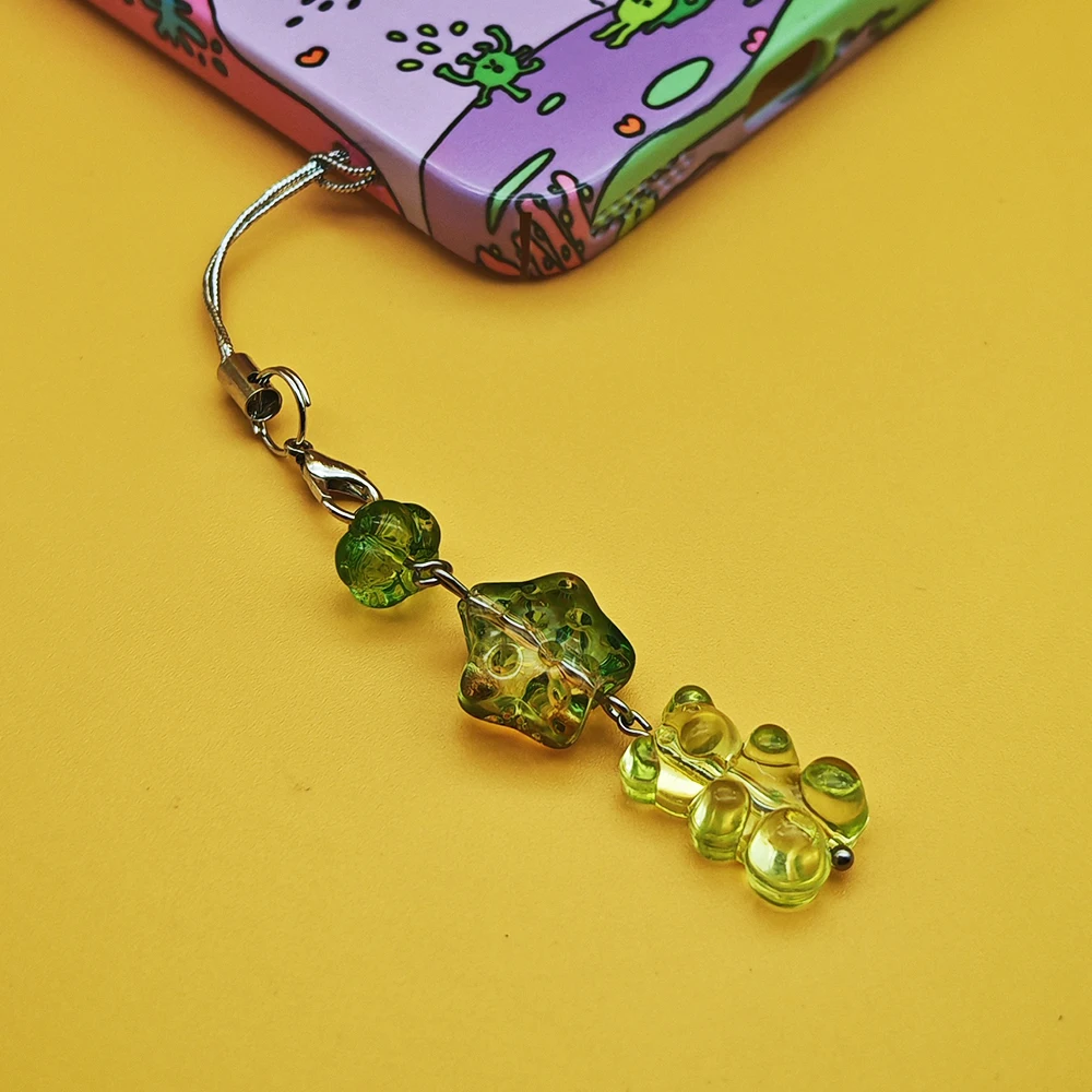 Original Design Cute Green Gummy Bear Phone Charm Pendant Cellphone Case Lanyard Wrist Strap Keychain Cord Keycord