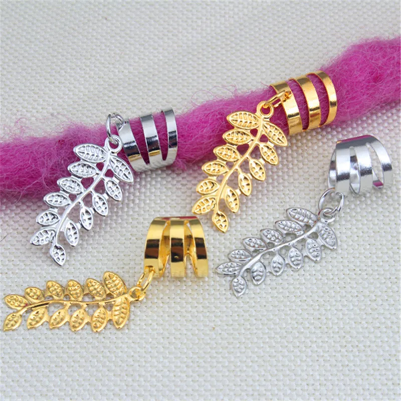 Metal Leaf Pendant Dreadlock Cuffs Boho Festival Hair Rings for Women Bohemian Braiding Styling Accessories DIY Jewelry Making