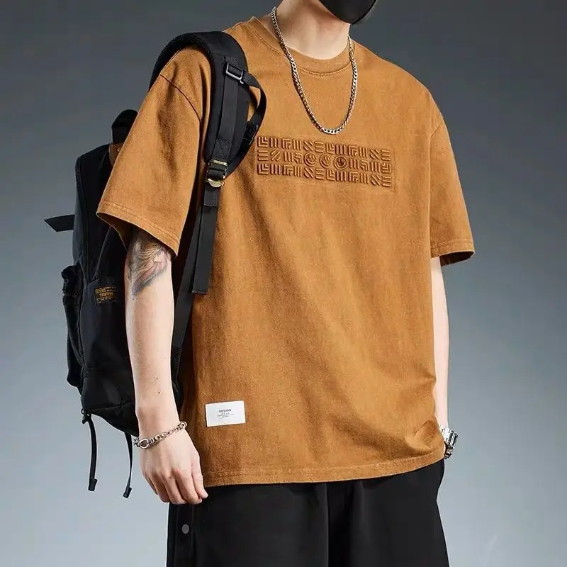 Men's Vintage Plus Size Print Tops Tees Summer New Short Sleeve Letter Loose Youth Casual T Shirts Harajuku Fashion Men Clothing