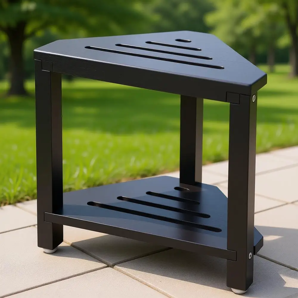 

Табурет для душа из акации с полкой для хранения и подставкой для ног для комфортного купания