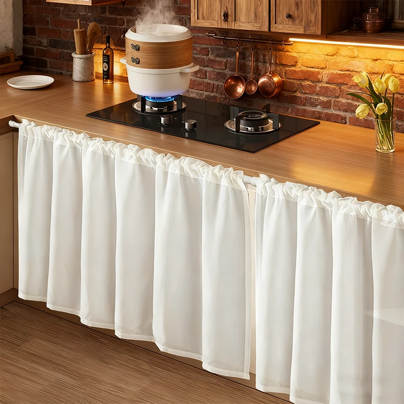 2 قطع مقاوم للماء مقاومة للخدش خزانة الستارة ماتي الساتان نسج إخفاء الستار خزانة المطبخ لوحة الشاشة الستائر