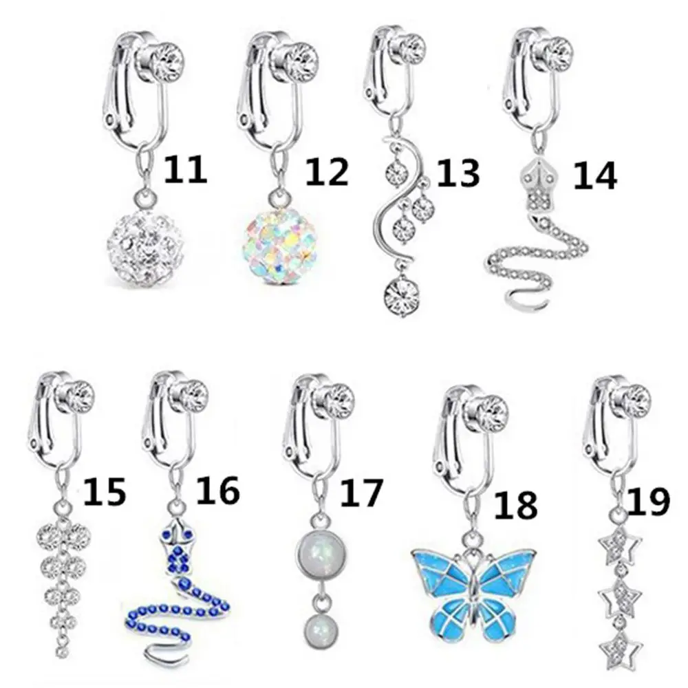 อุปกรณ์เสริมคลิปบนต่างหูกระดูกอ่อนคลิปแหวน Faux Belly Piercing ปลอมแหวนเครื่องประดับ Navel แหวน