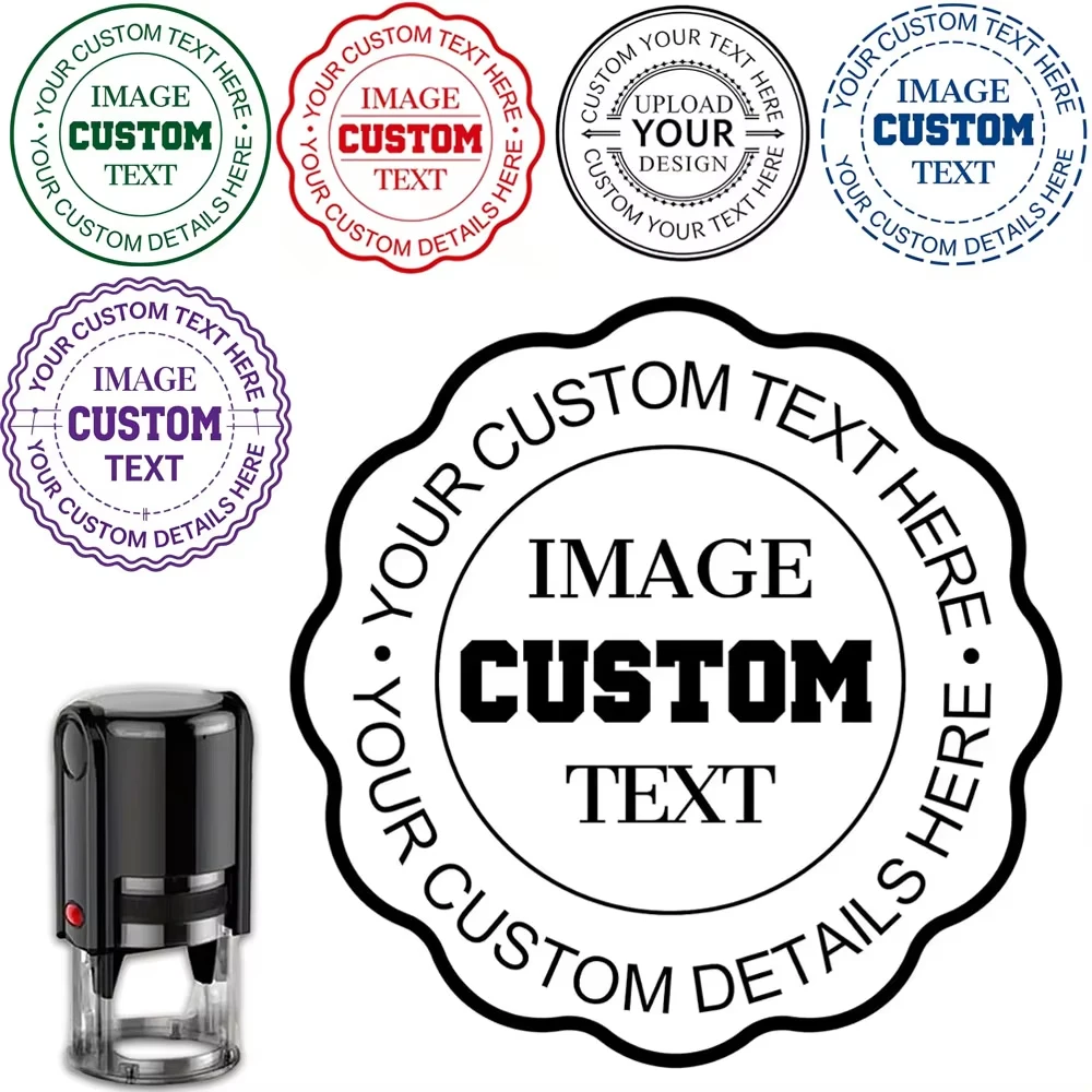 Custom Self-Inking Stamp with Personalized Logo/Text -Self-Inking Rubber Stamps for Instant Ink Refills 5Ink Color Options Stamp