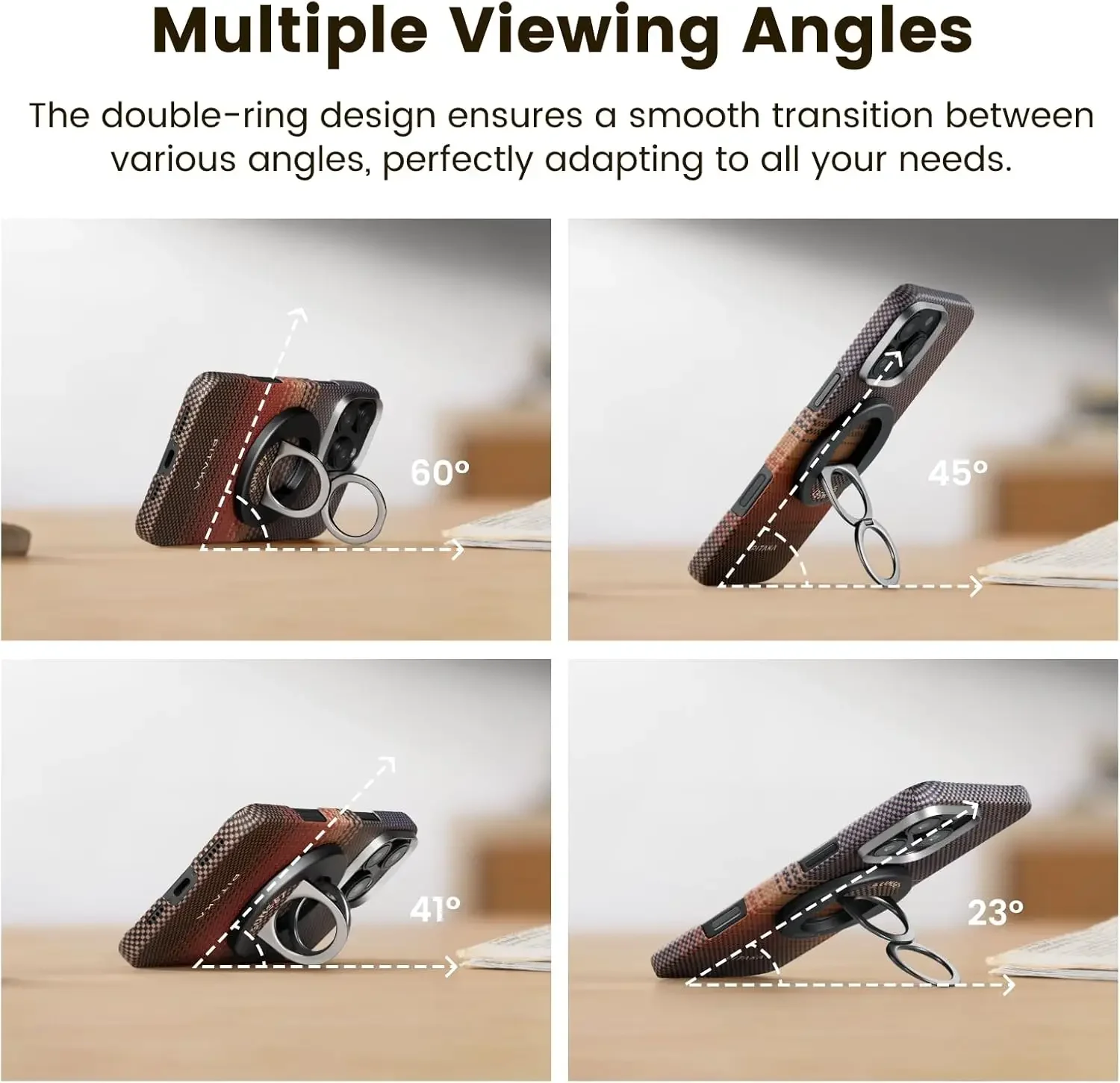 PITAKA Ring Holder MagSafe Phone Grip 360 Degree Rotation Magnetic for IPhone 17 16 and Android Portable Multi-functional Stand