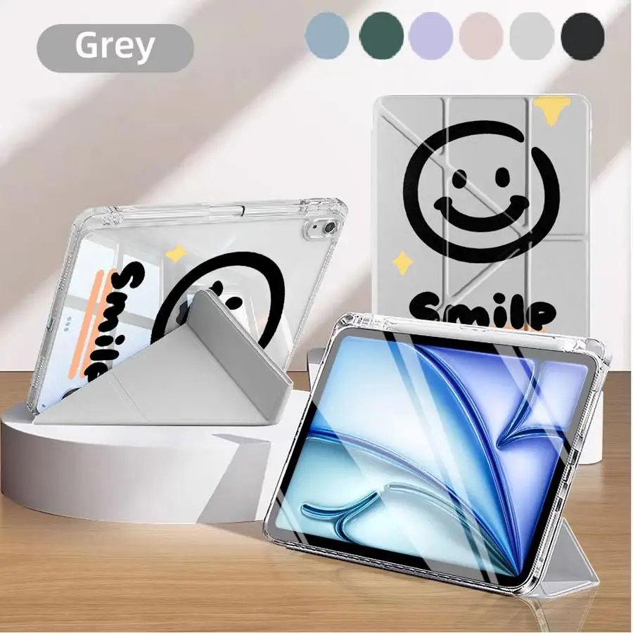 

Tablet Case For iPad 11th 10th 9th 8th 7th 12.9inch Air 4 5 M3 M2 M4 11inch Mini 6 7 Pro 2025 Holder Cover Y-Fold Smiling Face