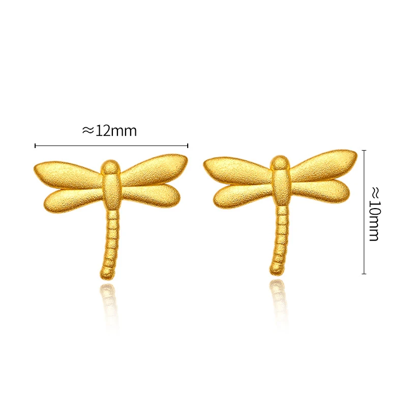 Pure 24K Yellow gold Earrings Women 999 Gold 3D Dragonfly Stud Earrings