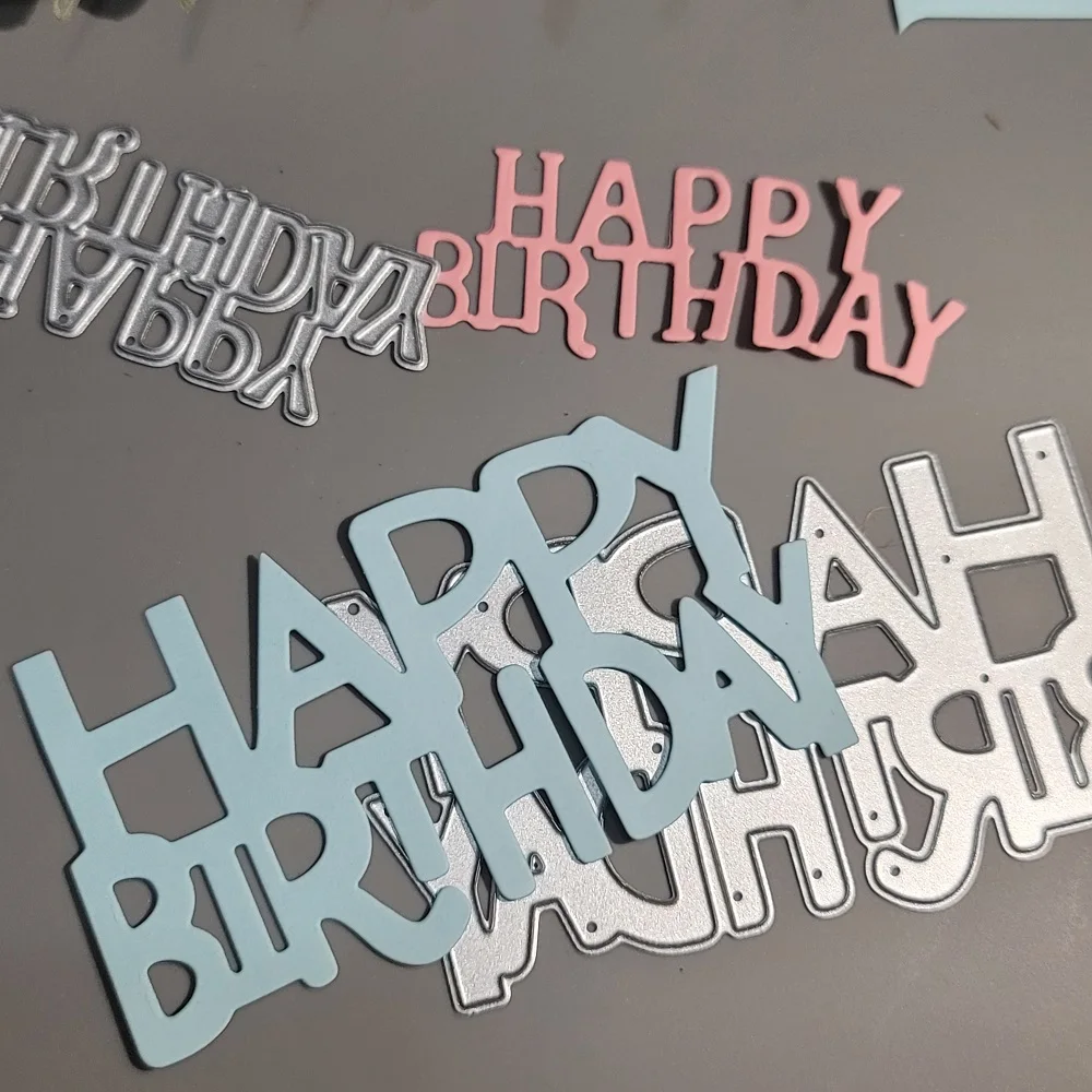 

Happy Birthday Metal Cutting Dies Scrapbook Embossing Craft Die Cut Album Cover Paper Cards Making Tool Blade Punch Stencils