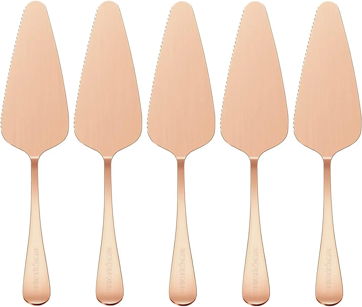 

5-Piece Rose Gold Cake Server Pie Holder Triangular Spatula with Serrated Edge