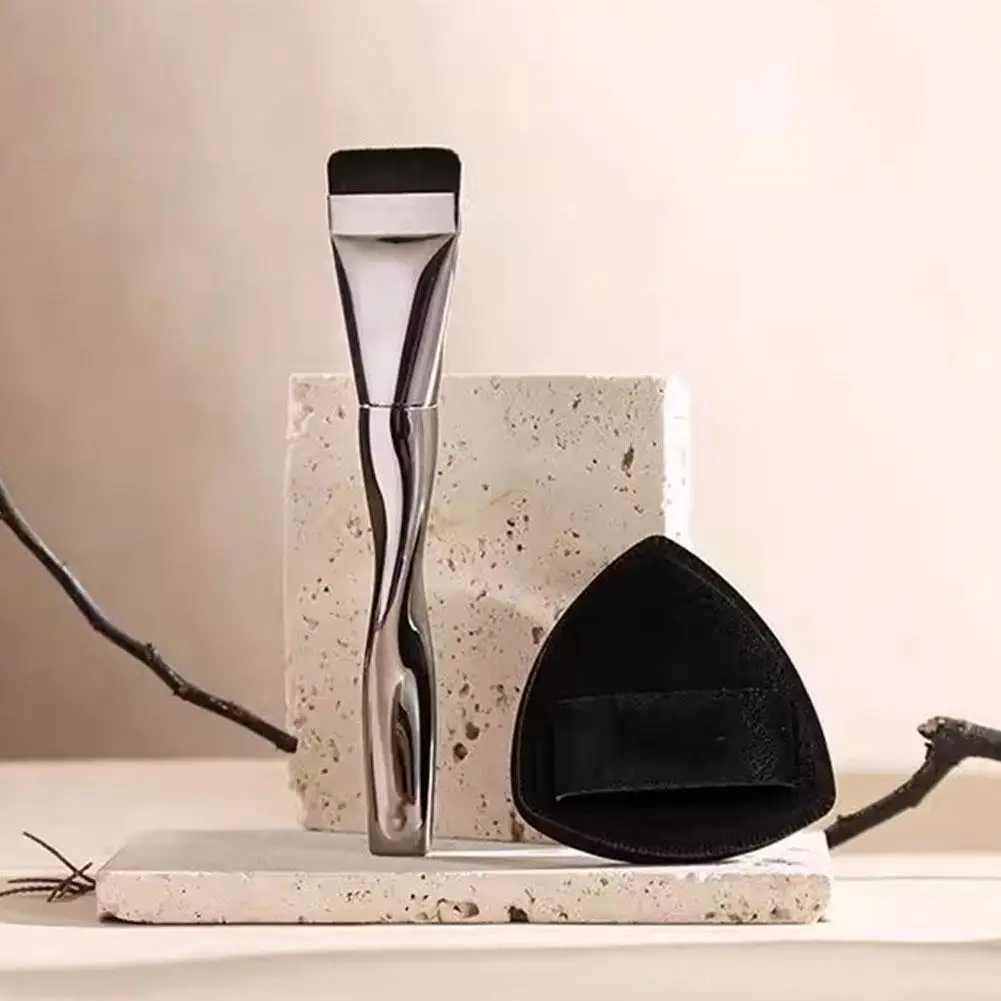 Lishu Flat-head Foundation Brush And Black Makeup Puff Blender Sponge Ultra-thin Head Traceless Concealer Applicator Tool