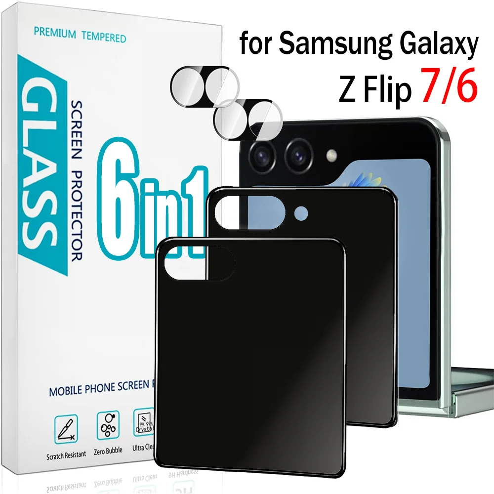 6-in-1 für Samsung Galaxy Z Flip 7 6, gehärtetes Glas, Linsenfolie, äußere Displayschutzfolien, Anti-Spy-Peeping-Displayschutzfolien