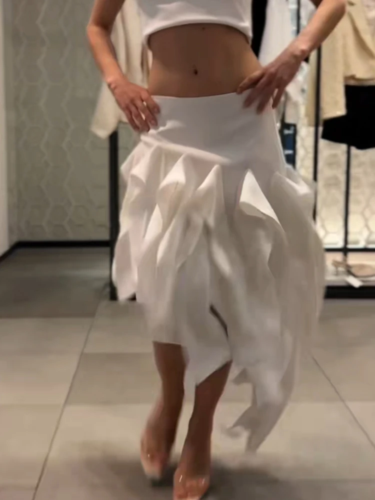 Hochtaillierter asymmetrischer Rüschenrock für Damen, Street Hip Package, Kaskadenrüschen, unregelmäßiger Saum, Midiröcke, schicke Damen-Streetwear – Detail 6