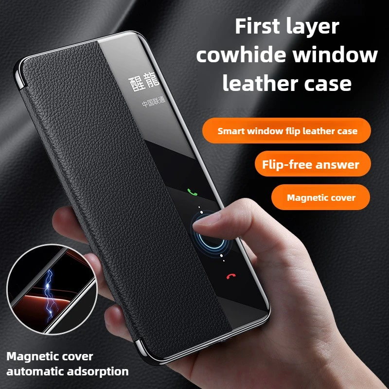 Genuine leather flip cover suitable for Huawei Mate70 Pro Case smart window magnetic leather cover for Huawei Mate 70 RS Case