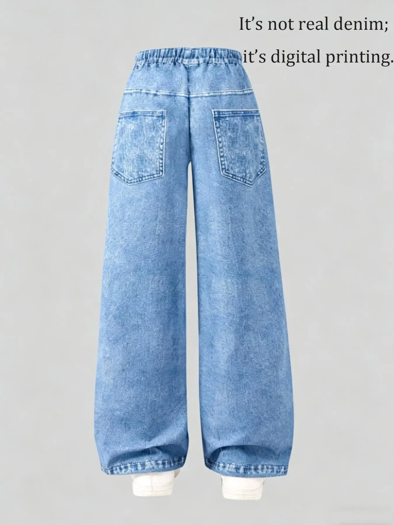 Girls' Summer Casual Pants Y2K Style Digital Print Faux Denim High-Waisted Wide-Leg Loose Graffiti Star Design Long Pants Suitable for Children over 3 Years Old, Versatile Clothing for Home and Outings