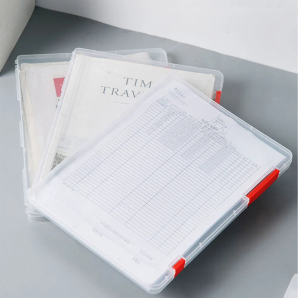 Portable A4 Transparent Storage Box Plastic Document Paper Filling Case File Waterproof Organizer Office Supplies
