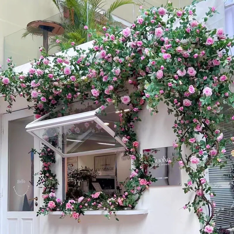 Fake flower vine rose waterfall decorative wall landscaping door head simulation flower wall pipe blocking decoration