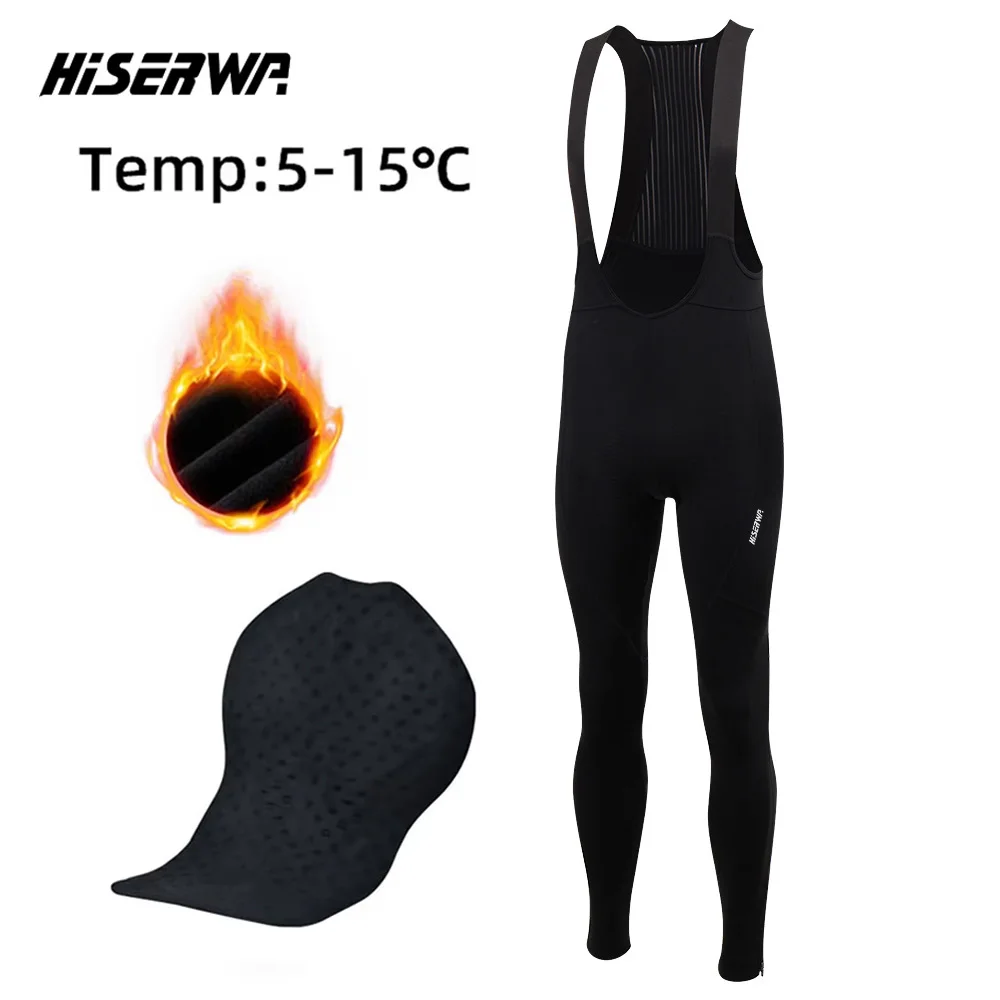 HISERWA Winter Cycling Bib Pants Windproof Thermal Fleece Bicycle Bib Long Pants Sponge Pad Warm MTB Bike Tights 자전거 바지