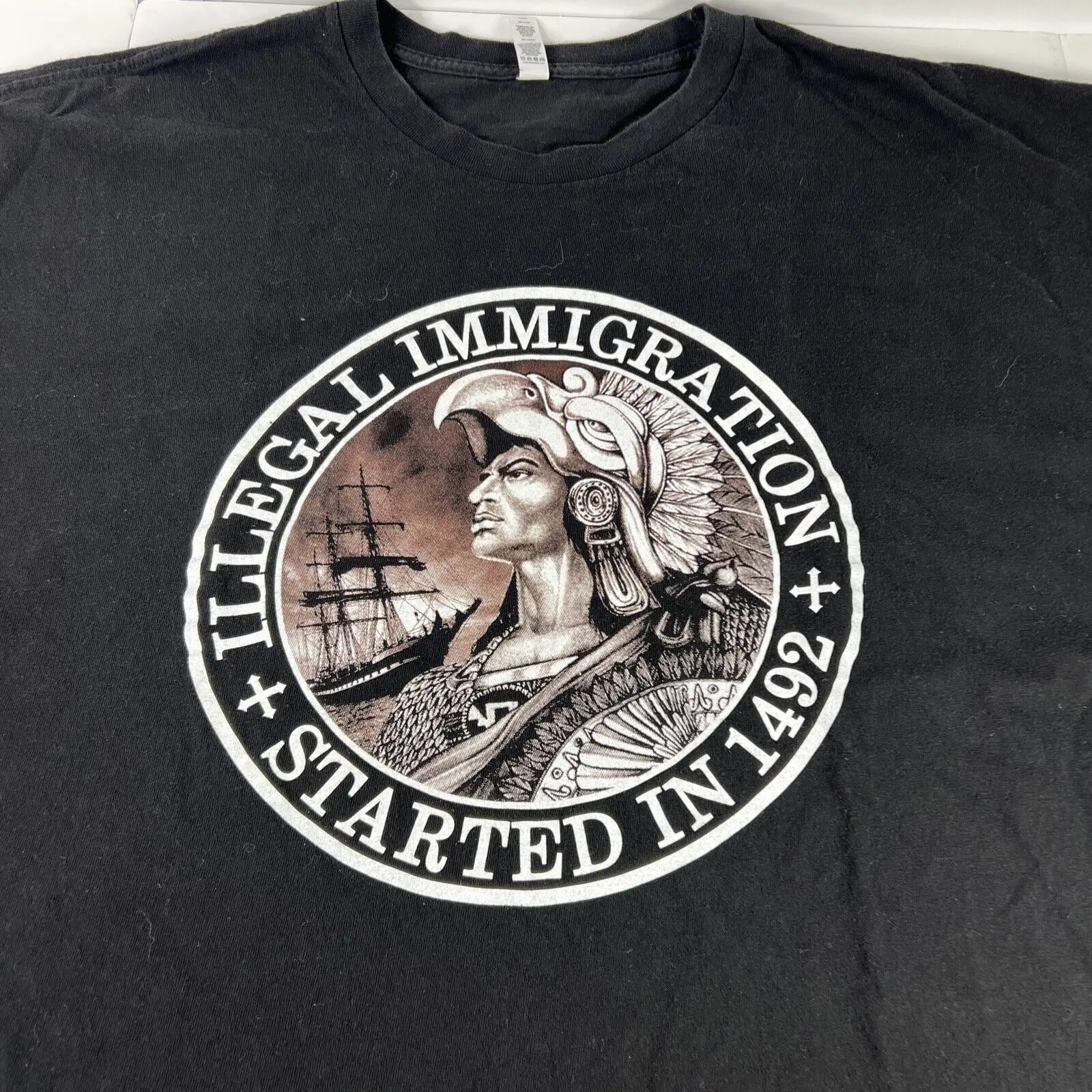 Illegal Immigration Started in 1492 Christopher Columbus Graphic T-Shirt Sz S-5XL 100% Cotton Streetwear High Quality