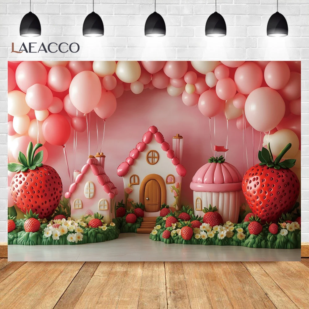 الفراولة الحلوة استحمام الطفل التصوير خلفية حديقة الأزهار المشهد بالون الوردي منزل الاطفال عيد ميلاد صورة خلفية الصورة