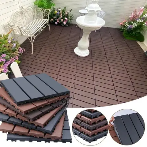 30x30cm Träplattor i trä Halkfri Vattentät Sammanhängande kompositgolv Självbelagd design 10 best sales kompositdäck utomhus - №4