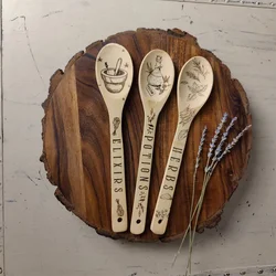 custom 3 pcs Halloween Kitchen Witch Decorative Spoon Potions Wood burning Pagan Wicca for party decoration supplies favors boo