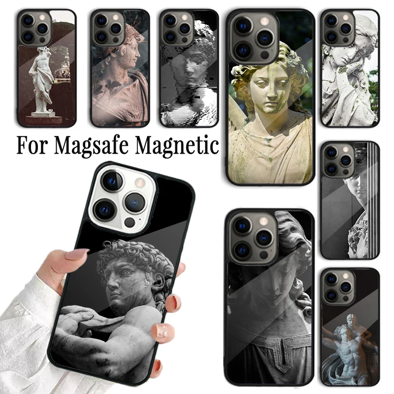 Phone Case For iPhone 16 15 14 13 12 11 Pro Max Plus Magsafe Magnetic Wireless Vintage Plaster Statue David aesthetic Art