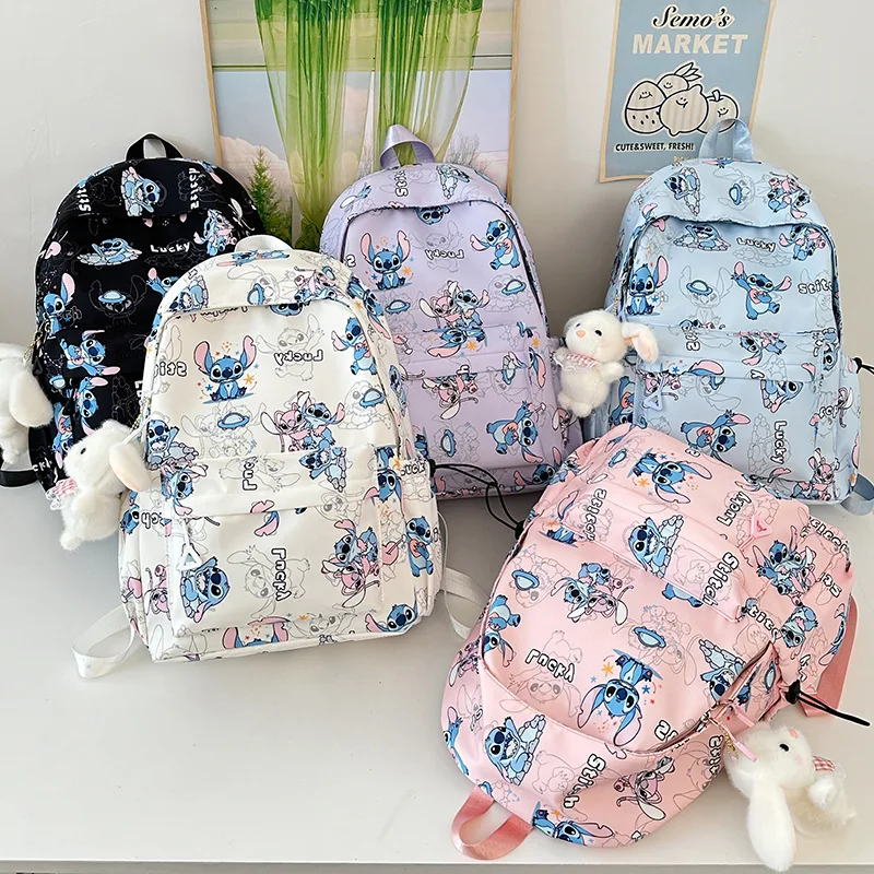

Disney Stitch New Student Schoolbag Cartoon Cute Student Backpack Nylon Printing Large Capacity Casual Lightweight Backpack