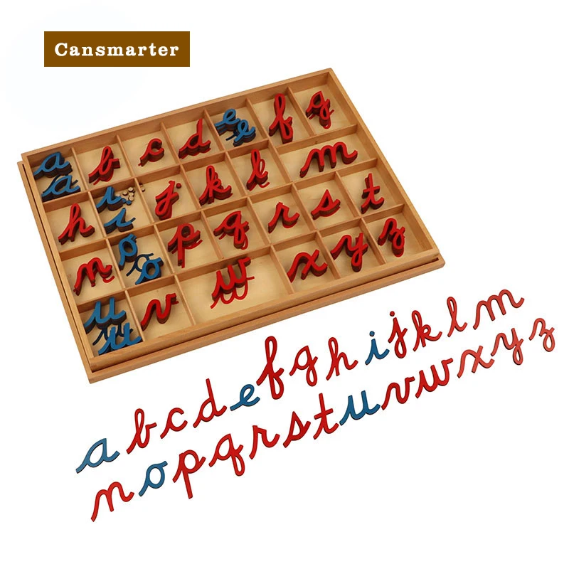 Montessori Baby Toys Wooden Cursive Moveable Alphabet Language Teaching Aids Learning Puzzle Games Preschool Toys for Children